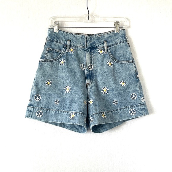 Sandro Younes Embroidered High Rise Organic Denim Shorts - Picture 1 of 10